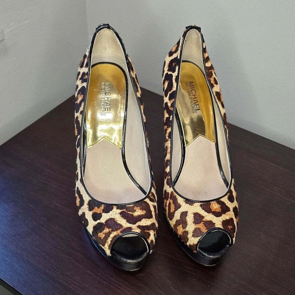 MICHAEL KORS Ionna Pump Leopard Cheetah print‎ haircalf 10M ORIG $125  MK shoe